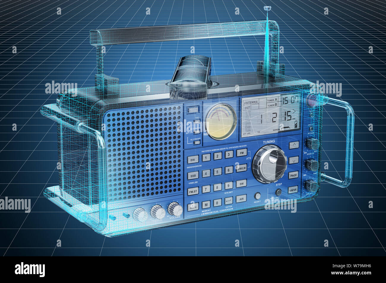 Visualizzazione 3d il modello CAD della radio digitale, cianografia. Il rendering 3D Foto Stock