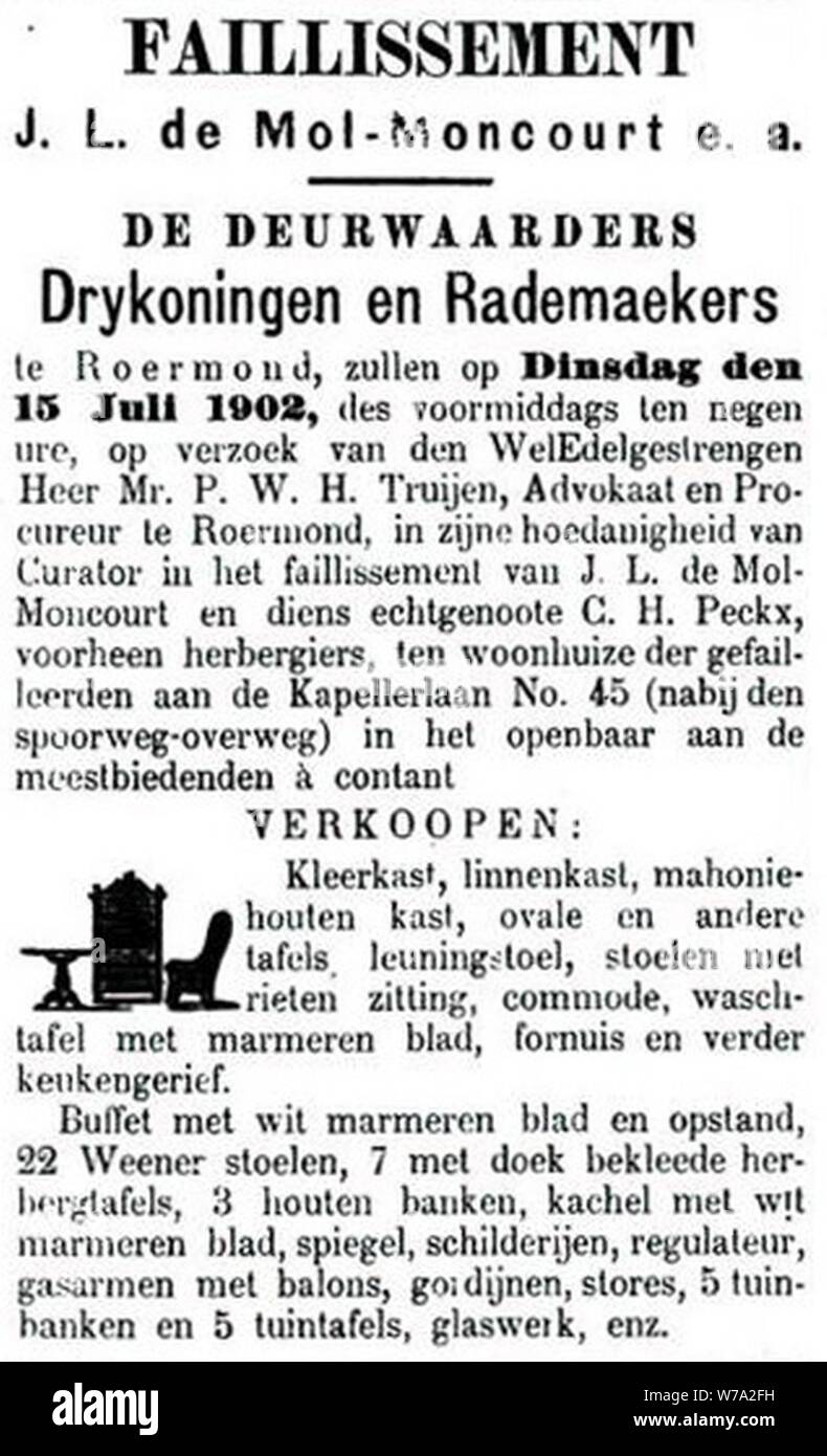 De Nieuwe Koerier vol 015 n. 076 pubblicità faillissement J.L. de Mol-Montcourt e.a. Foto Stock