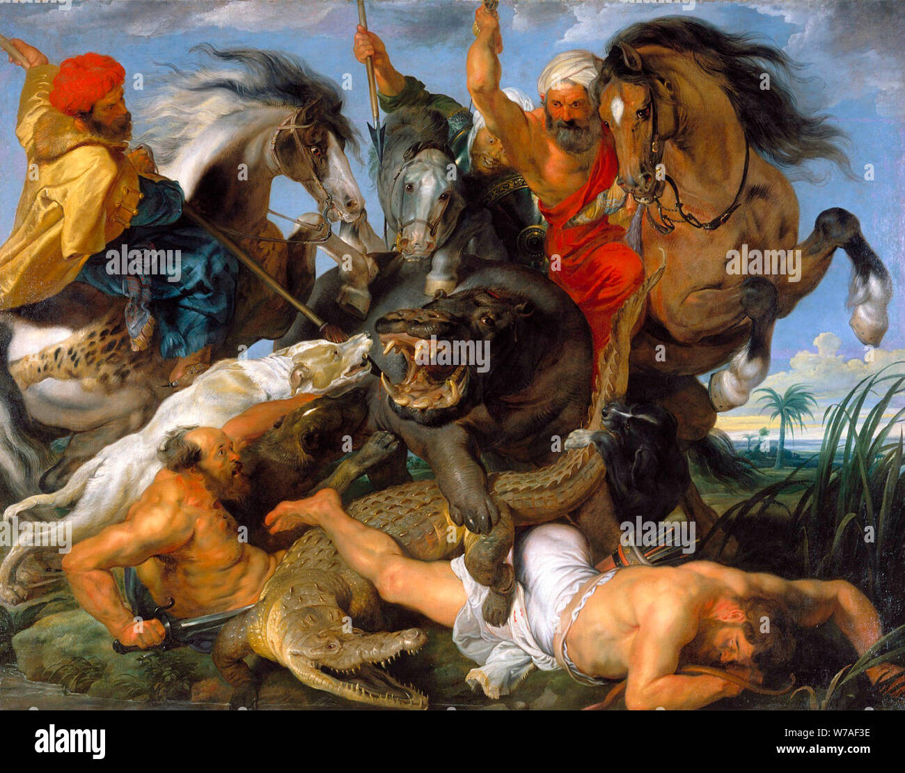 Ippopotamo e coccodrillo Hunt - Peter Paul Rubens, circa 1615 Foto Stock