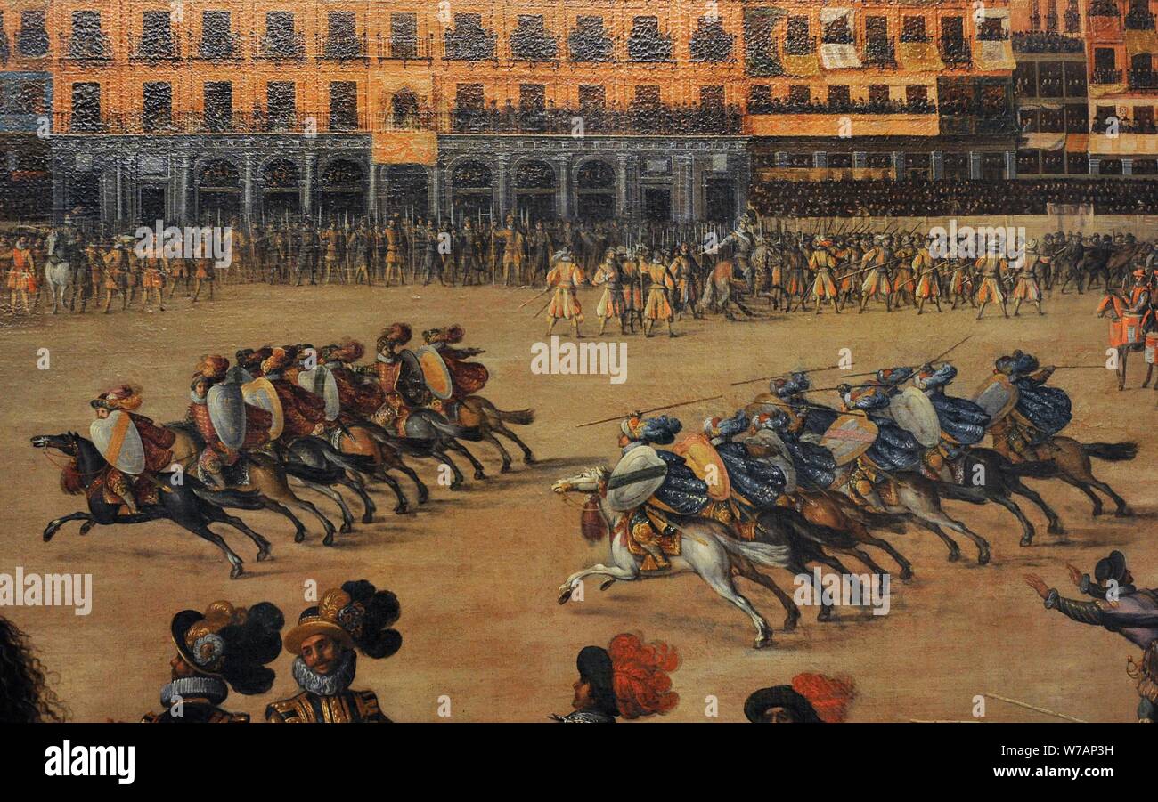 Juan de la Corte (h.1585-1662). Pintor barroco flamenco. Fiesta en la plaza Mayor, hacia 1630. Detalle. Museo de Historia. Madrid. España. Foto Stock