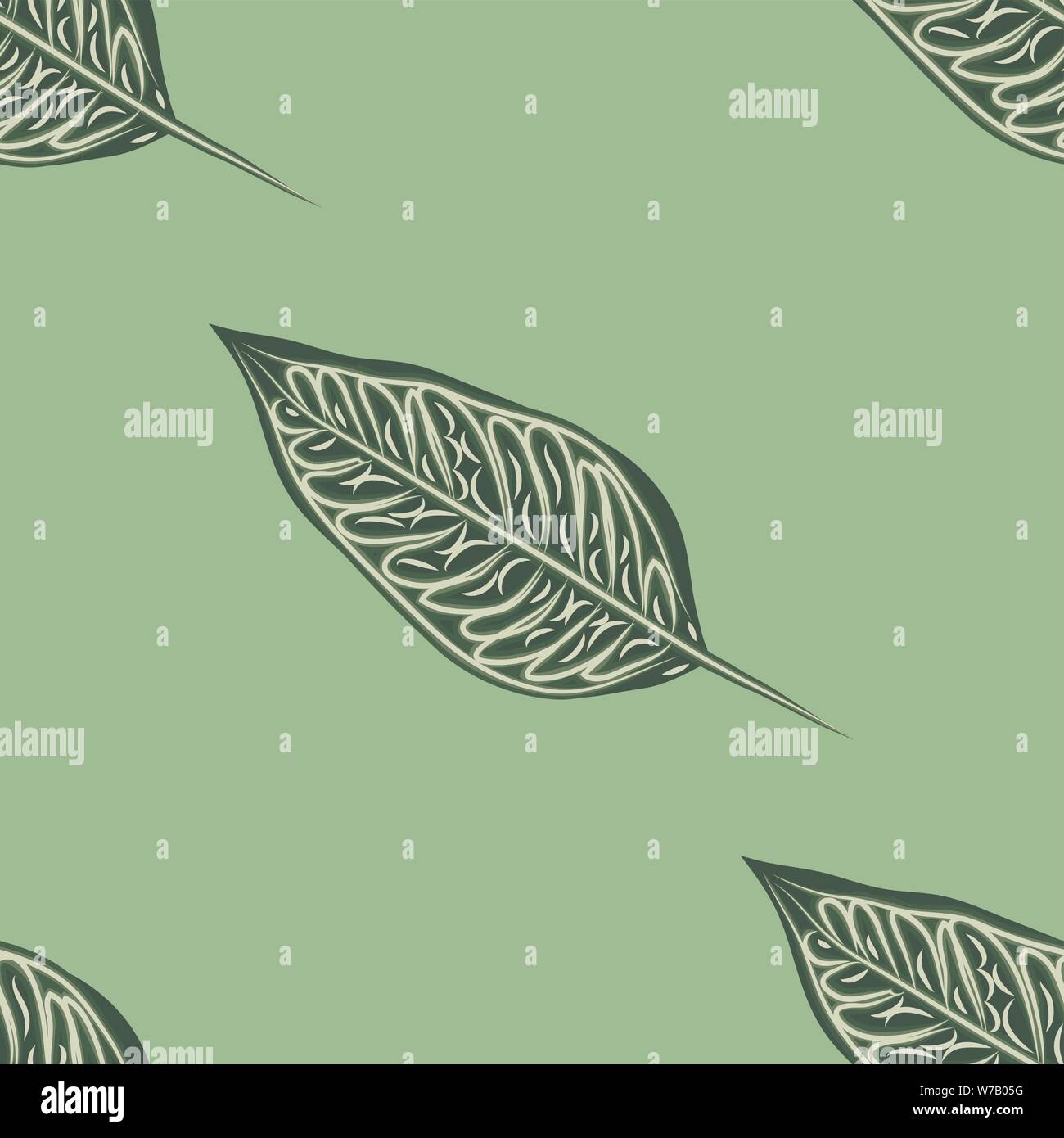 Seamless tropical Ficus elastica pattern su sfondo chiaro. Stampa esotici. Motivi vintage. Illustrazione Vettoriale