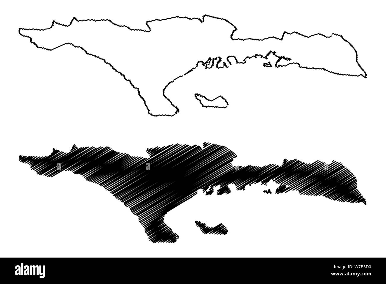 Sud dipartimento (Repubblica di Haiti, Hayti, Hispaniola, reparti di Haiti) mappa illustrazione vettoriale, scribble sketch Sud mappa Illustrazione Vettoriale