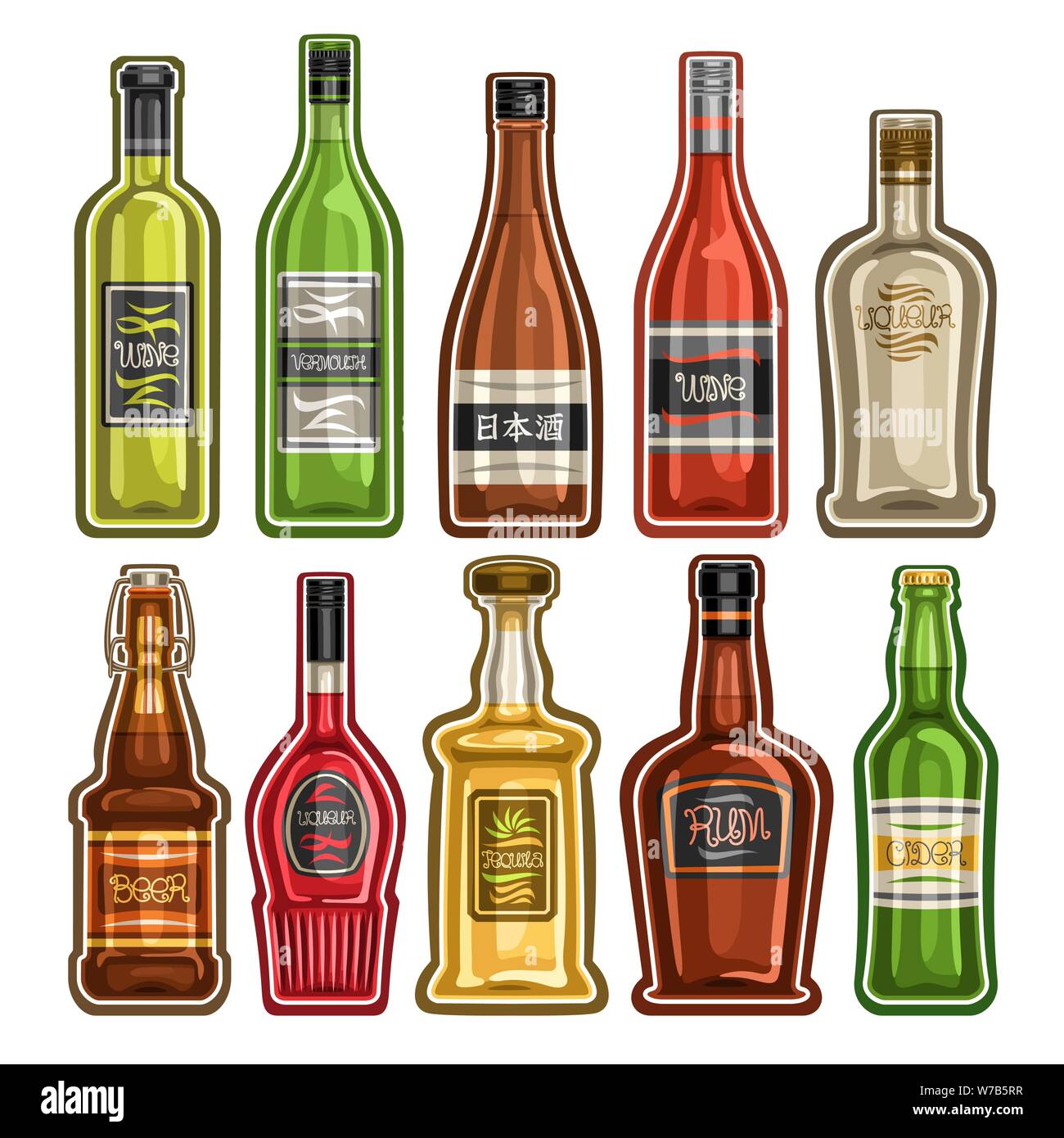 Set di vettore di diverse bottiglie Illustrazione Vettoriale