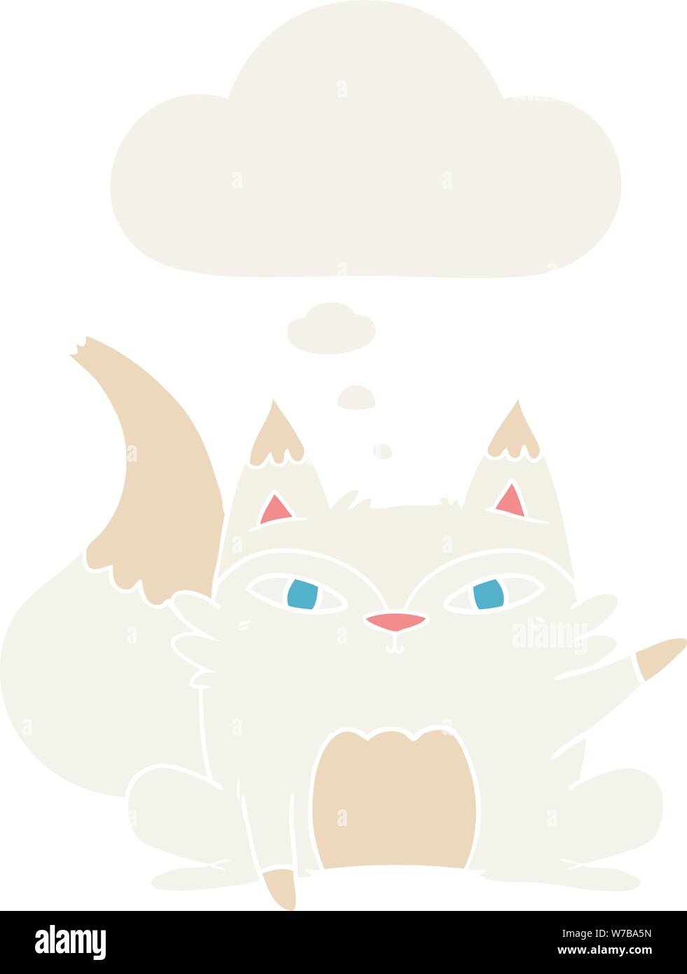 Cartoon Arctic Fox con bolle di pensiero in stile retrò Illustrazione Vettoriale