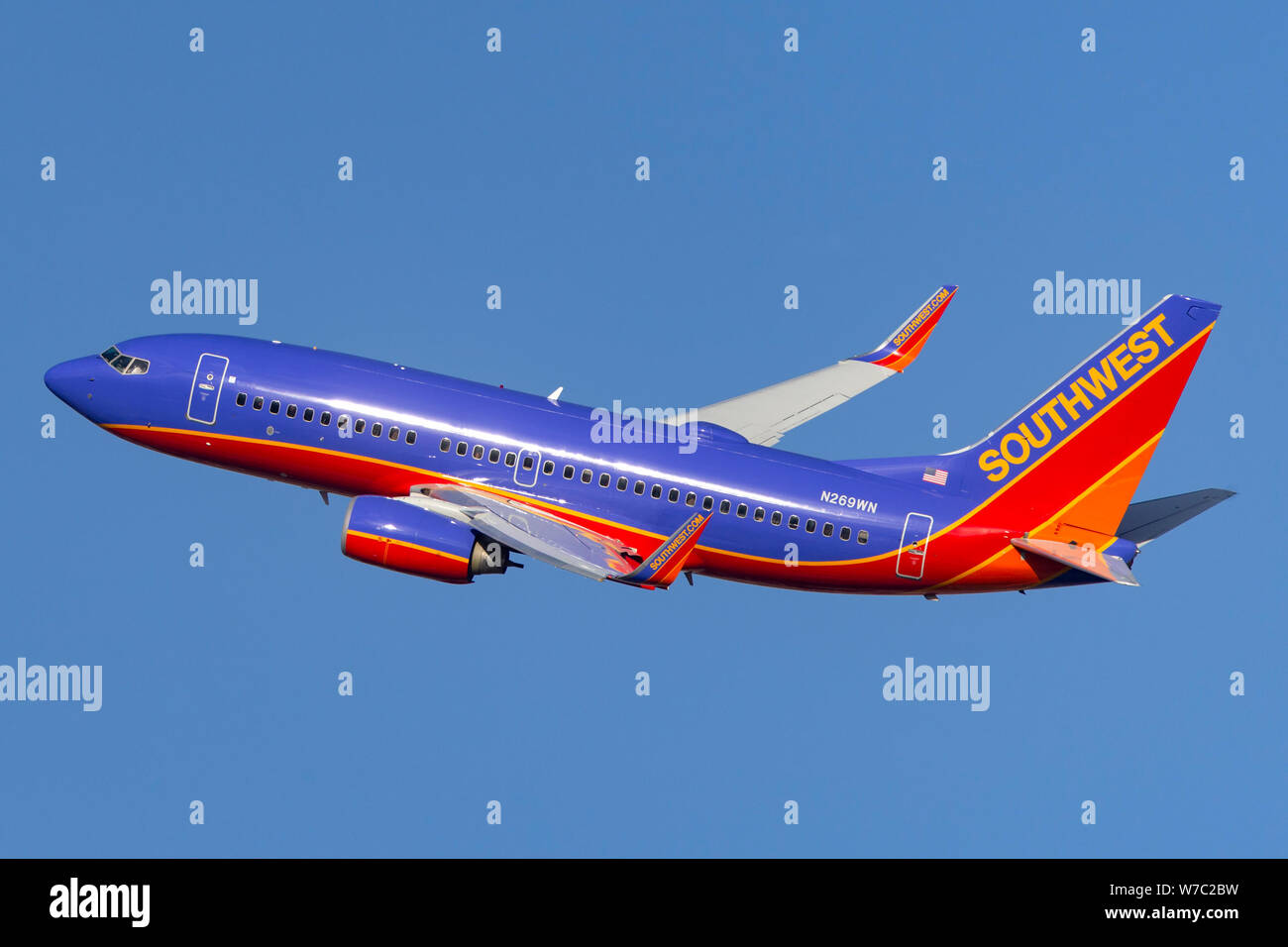Southwest Airlines Boeing 737 aereo di linea che decollano dall'Aeroporto Internazionale McCarran di Las Vegas. Foto Stock