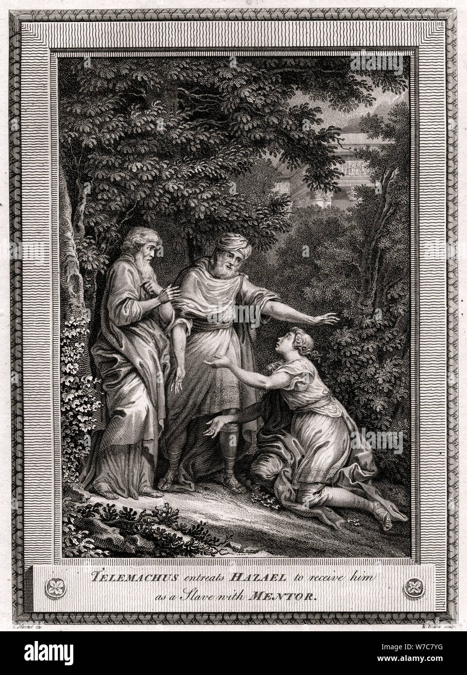 "Telemaco supplica Hazael a riceverlo come slave con il Mentor", 1775. Artista: W Walker Foto Stock