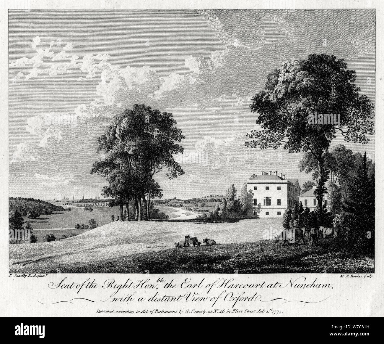 "Mangiare di destra onorevole il Conte di Harcourt a Nuneham, con una vista in lontananza Oxford', 1775.Artista: Michael Rooker Angelo Foto Stock