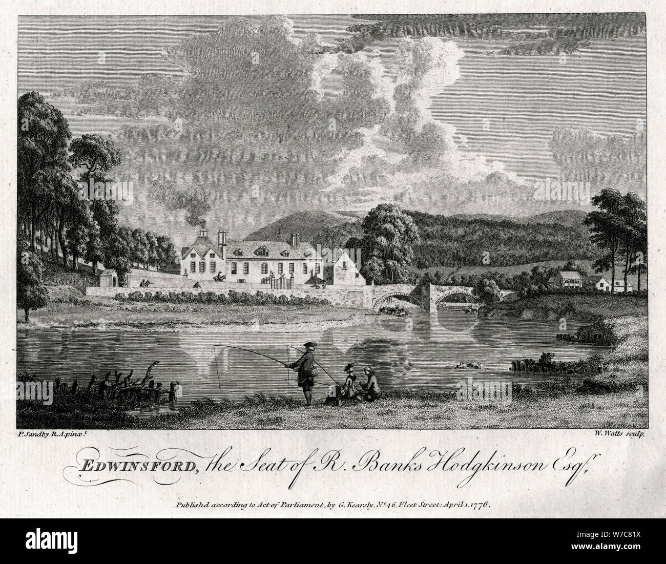 "Edwinsford, la sede di R Banche Hodgkinson Esq', Carmarthenshire, 1776. Artista: William Watt Foto Stock