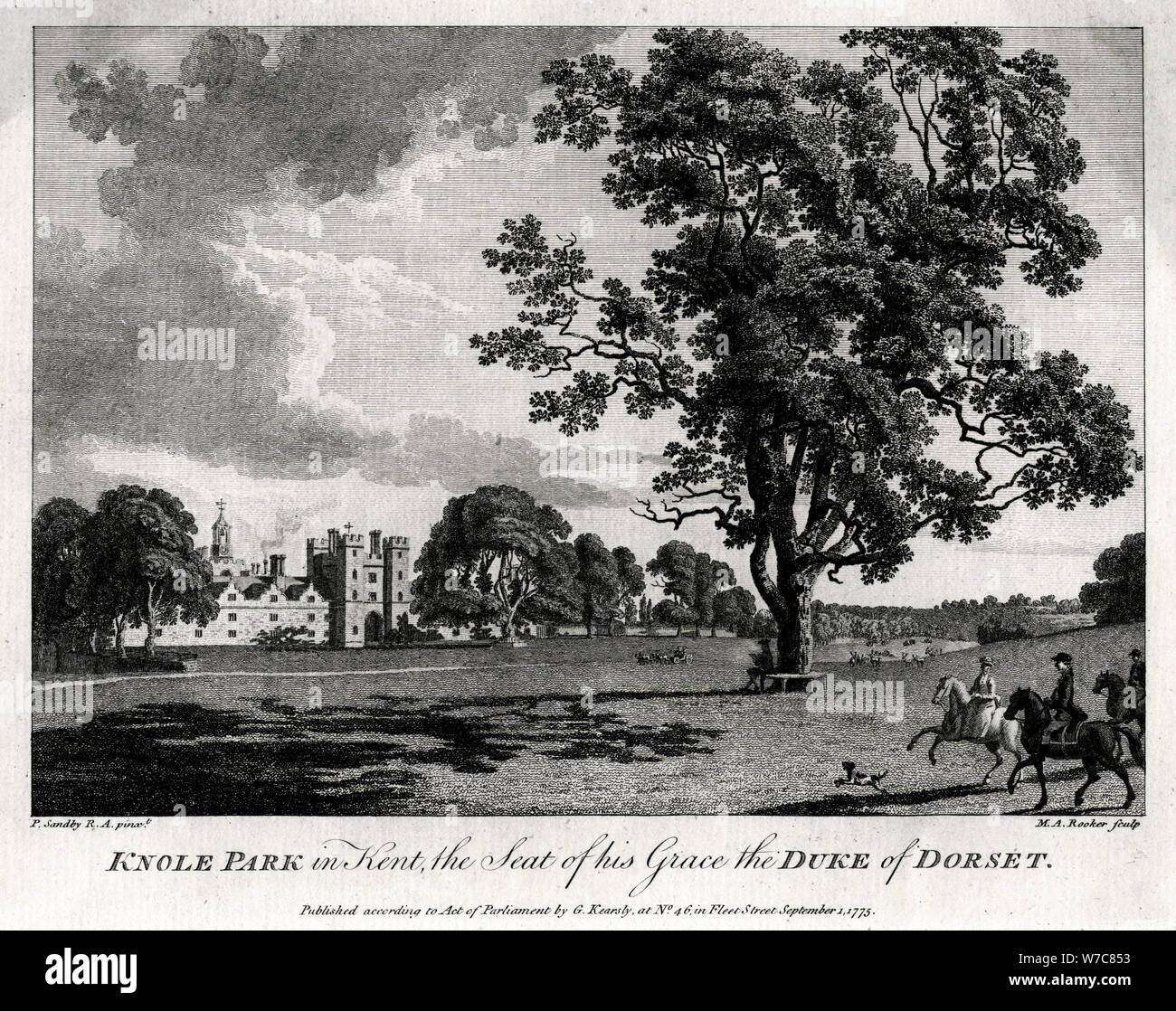 "Knole Park nel Kent, la sede della Sua Grazia il Duca di Dorset", 1775. Artista: Michael Rooker Angelo Foto Stock