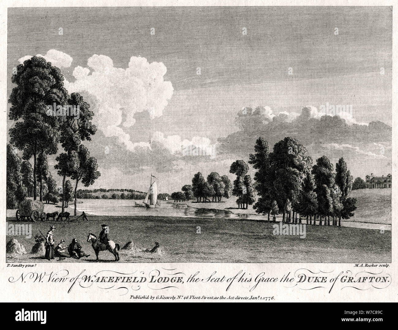 'Nord vista ovest di Wakefield Lodge, la sede della sua grazia il duca di Grafton', 1776. Artista: Michael Rooker Angelo Foto Stock