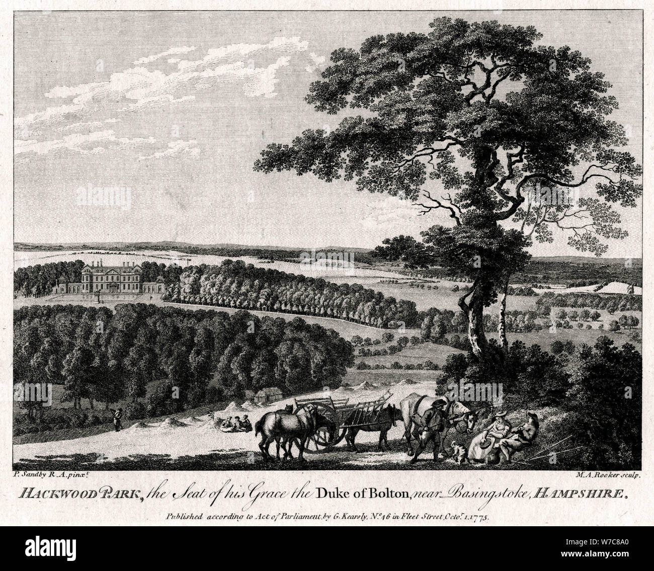 "Hackwood Park, sede della Sua Grazia il Duca di Bolton, vicino a Basingstoke Hampshire,', 1775.Artista: Michael Rooker Angelo Foto Stock