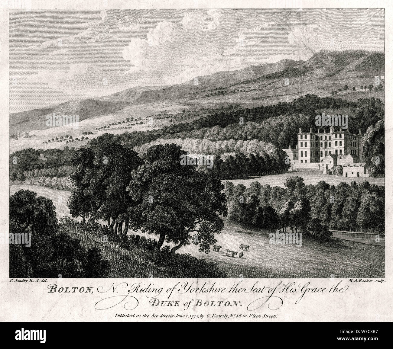 "Bolton, North Riding dello Yorkshire la sede della Sua Grazia il Duca di Bolton', 1775. Artista: Michael Rooker Angelo Foto Stock