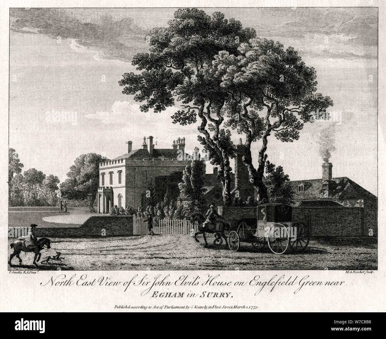 "Nord Est vista di Sir John Elvil's House su Englefield Green vicino a Egham in Surry', 1775. Artista: Michael Rooker Angelo Foto Stock