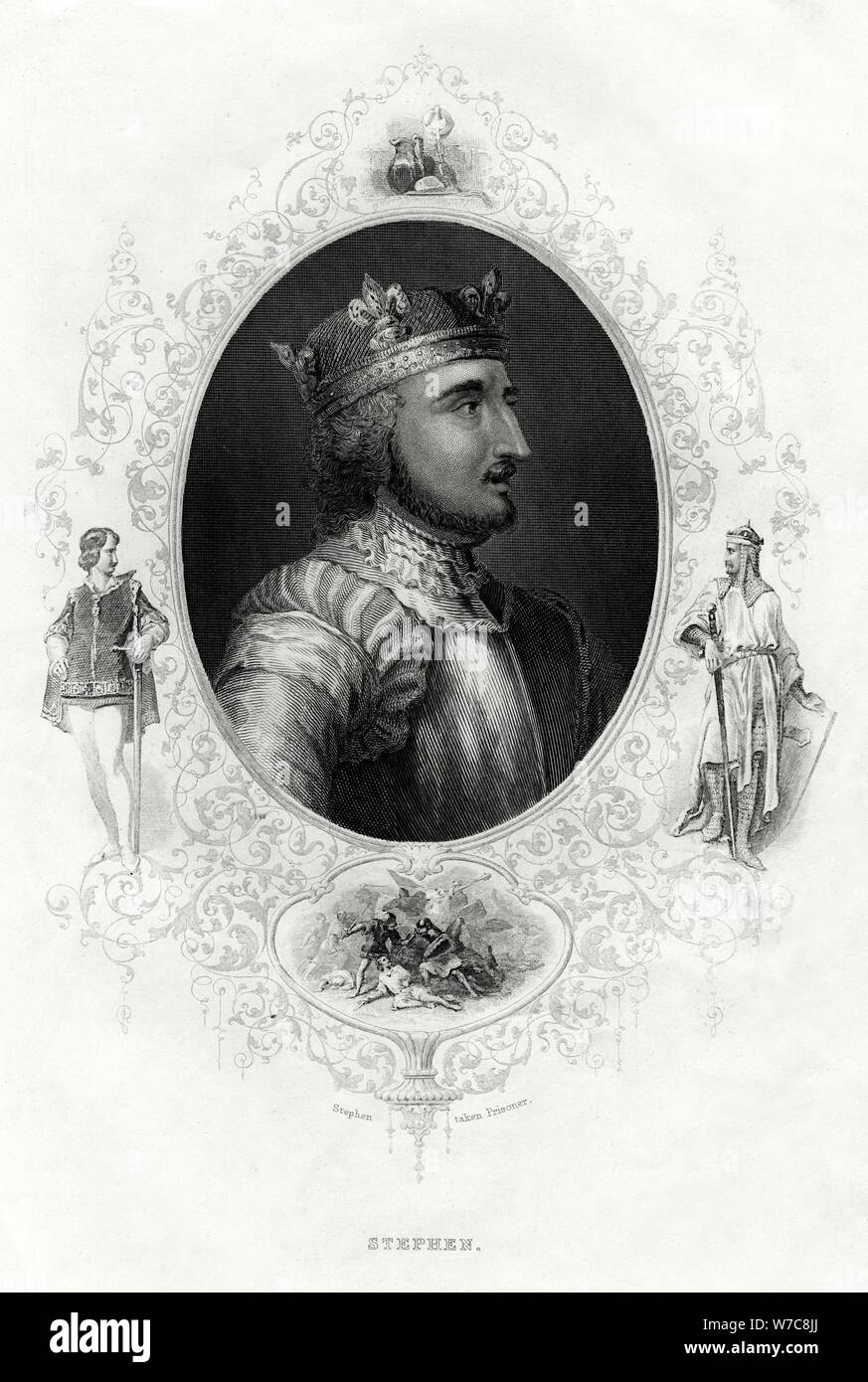 Stephen, l'ultimo re normanno di Inghilterra, 1860. Artista: sconosciuto Foto Stock