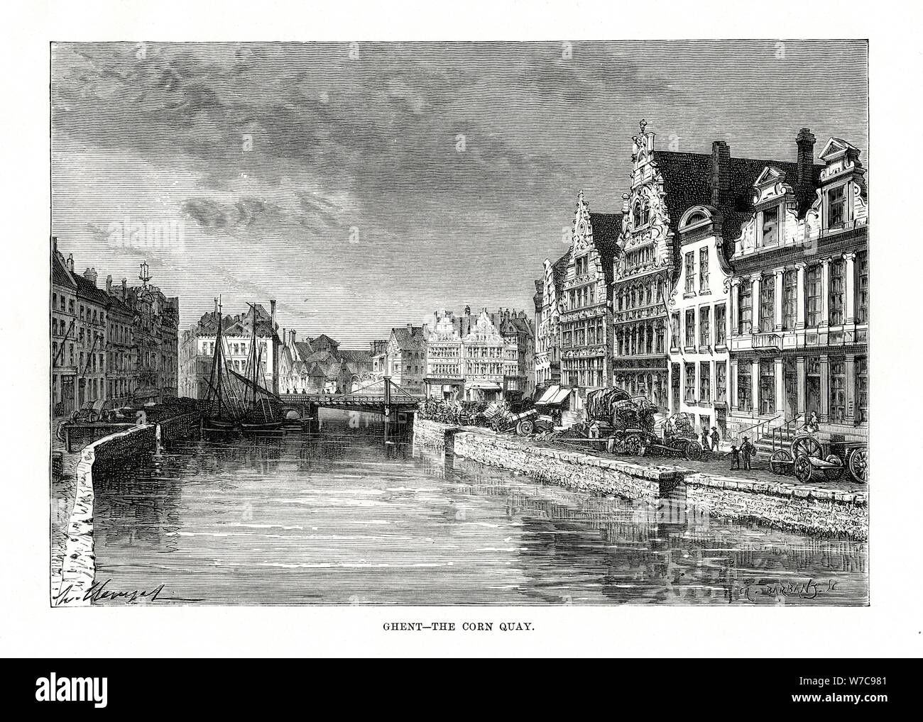 Il Mais Quay, Gand, Fiandre, in Belgio, 1879. Artista: Charles Barbant Foto Stock