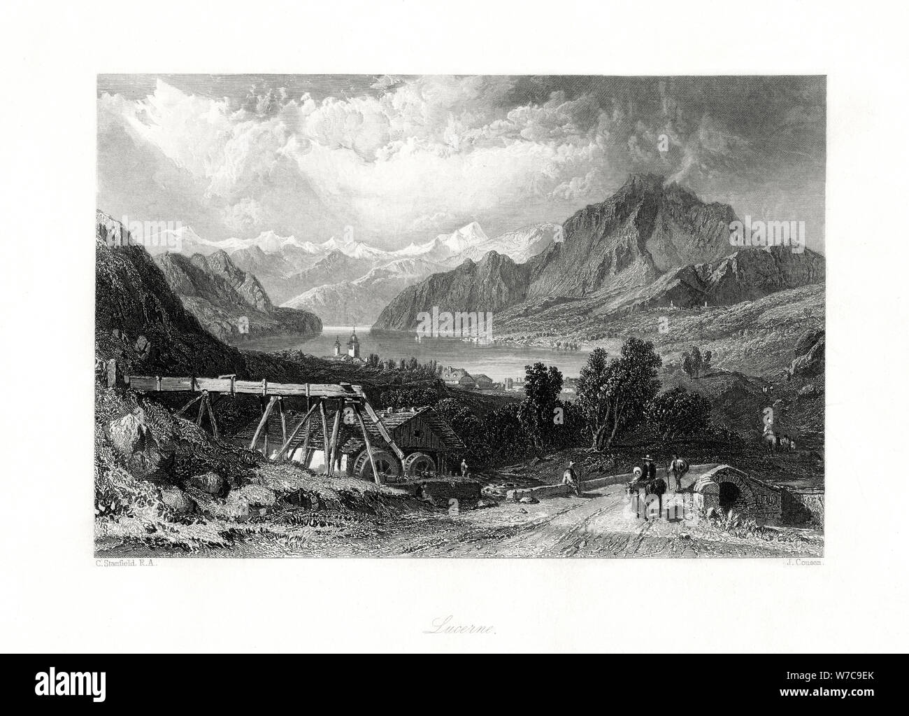 Lucerna, Svizzera centrale del XIX secolo. Artista: Giovanni Cousen Foto Stock