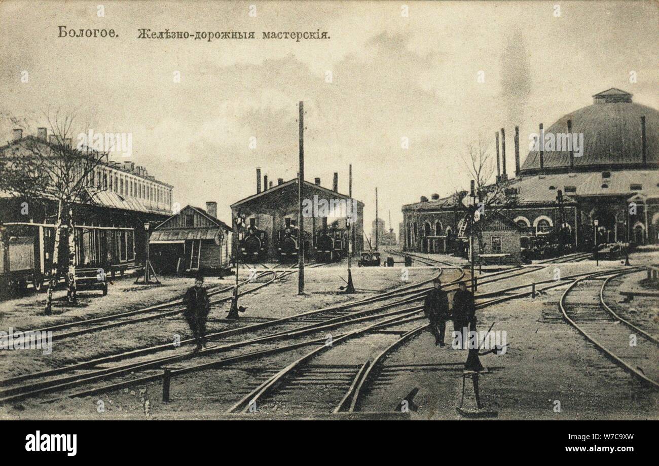 Bologoye. Il deposito ferroviario, 1900s. Artista: Anonimo Foto Stock