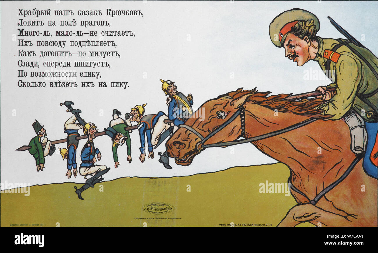 Eroismo di Don cosacco Kozma Kryuchkov, 1915. Artista: Anonimo Foto Stock