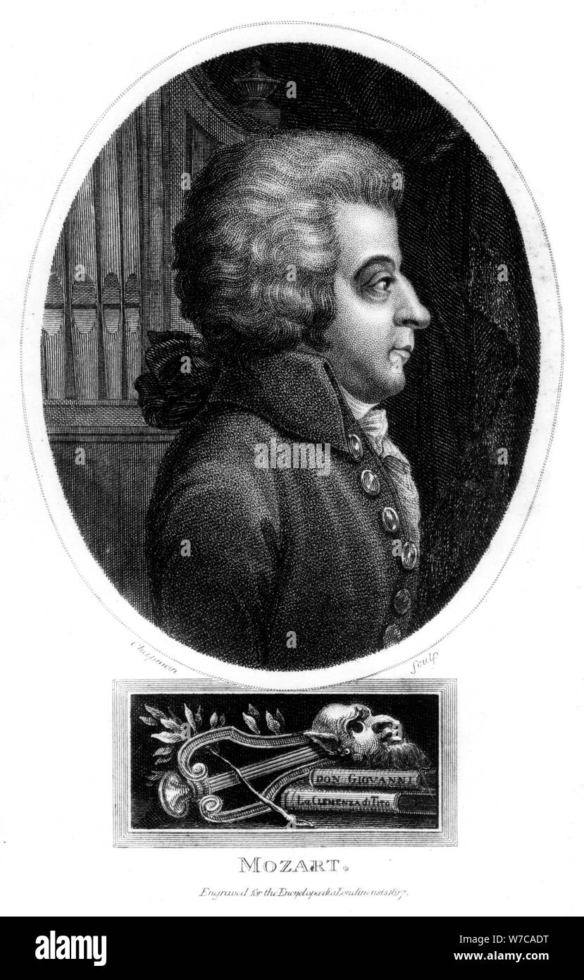 Wolfgang Amadeus Mozart, XVIII secolo il compositore austriaco, 1819. Artista: John Chapman Foto Stock
