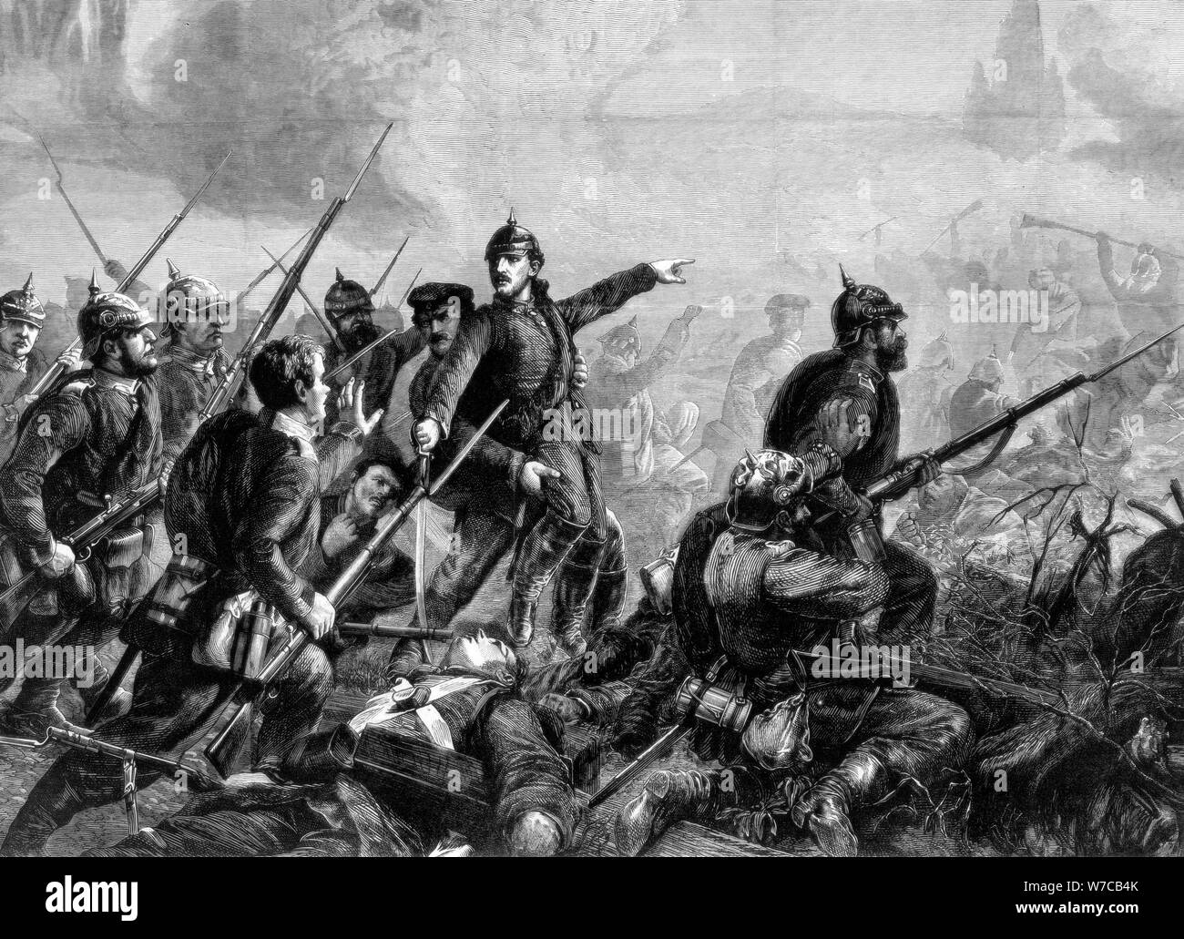 La fanteria prussiana alla carica, guerra franco-prussiana, 1870. Artista: sconosciuto Foto Stock