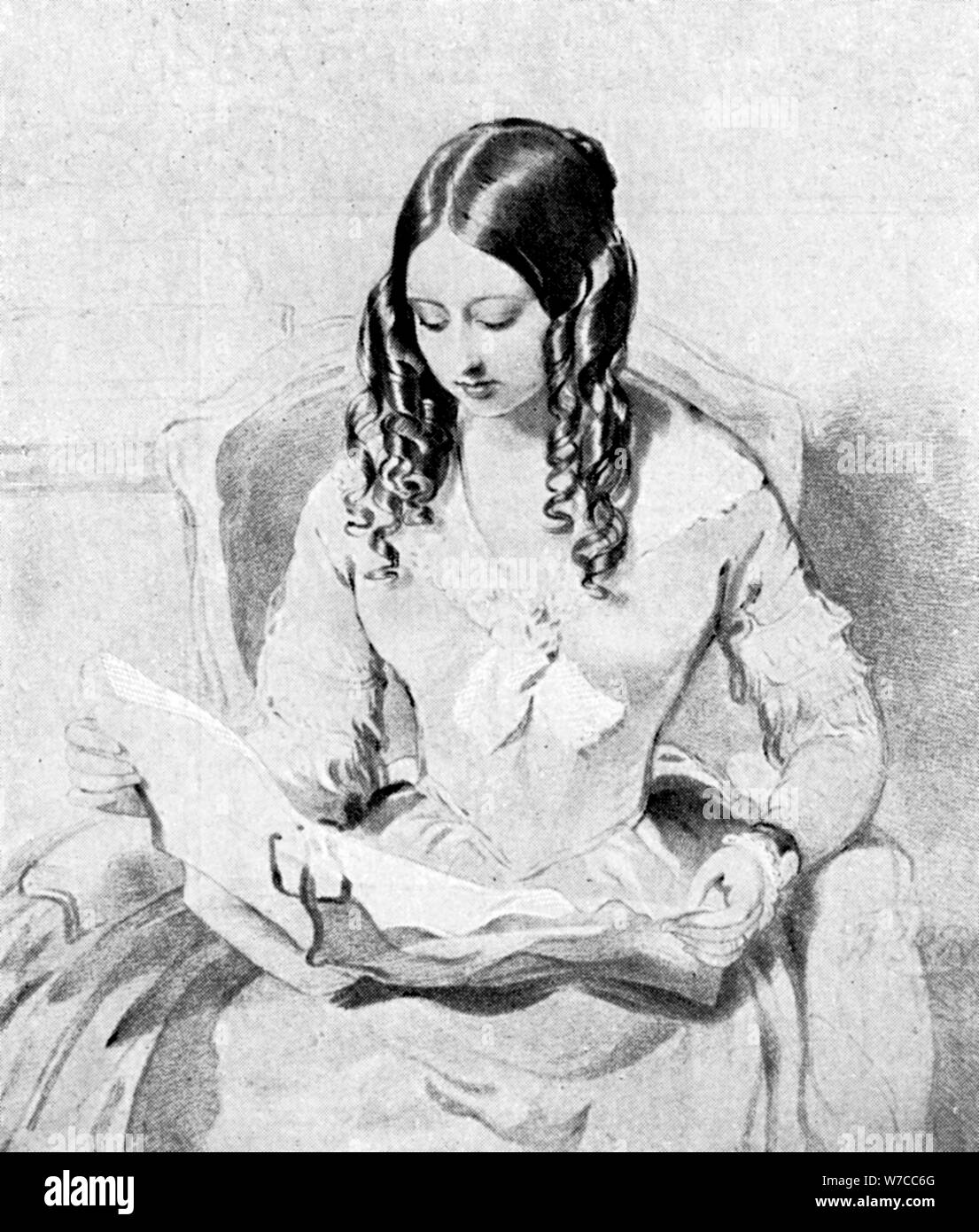 La regina Victoria la lettura di Dispatches, c1840s.Artista: William Charles Ross Foto Stock