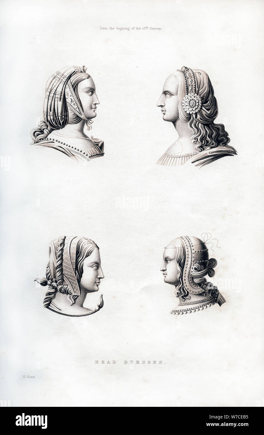 Copricapo, inizi del XVI secolo (1843).Artista: Henry Shaw Foto Stock