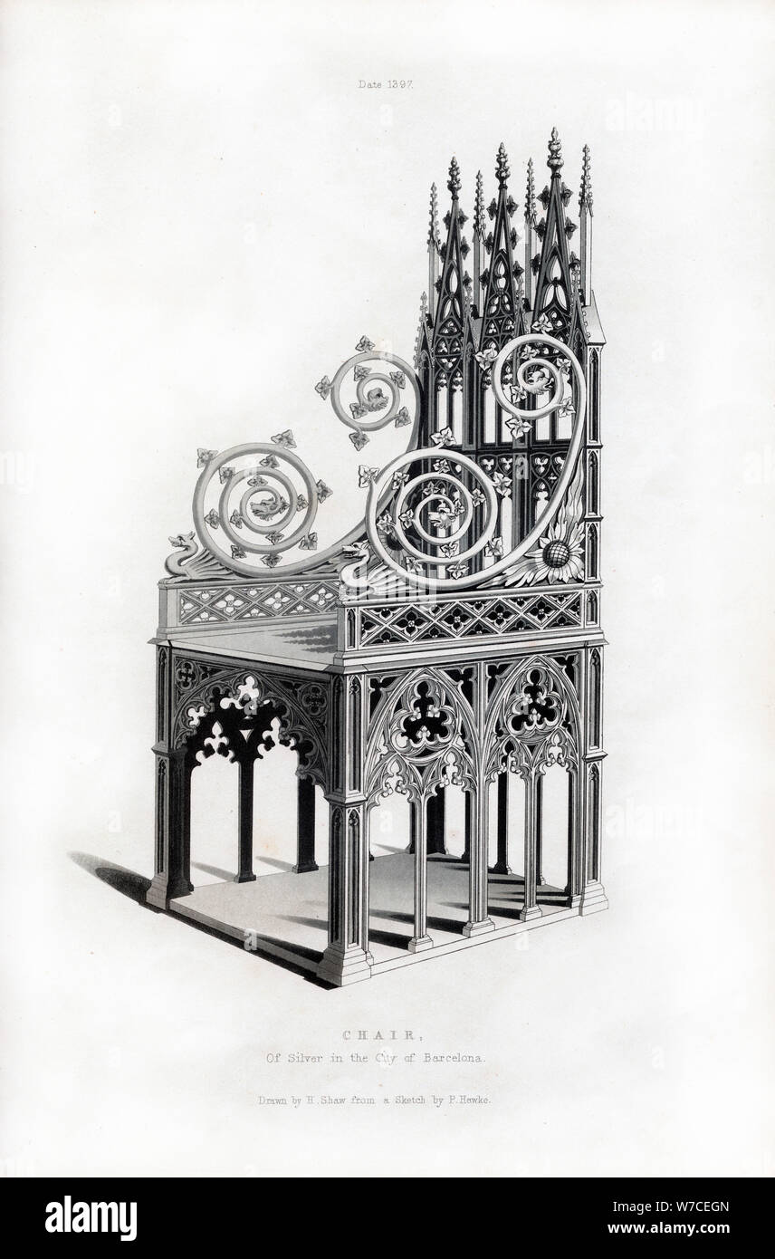 Argento massiccio trono, 1397, (1843).Artista: Henry Shaw Foto Stock