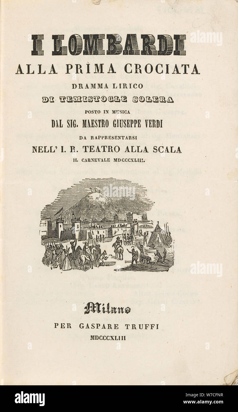 Copertina del Libretto dell opera I Lombardi alla prima crociata di Giuseppe Verdi, 1843. Foto Stock