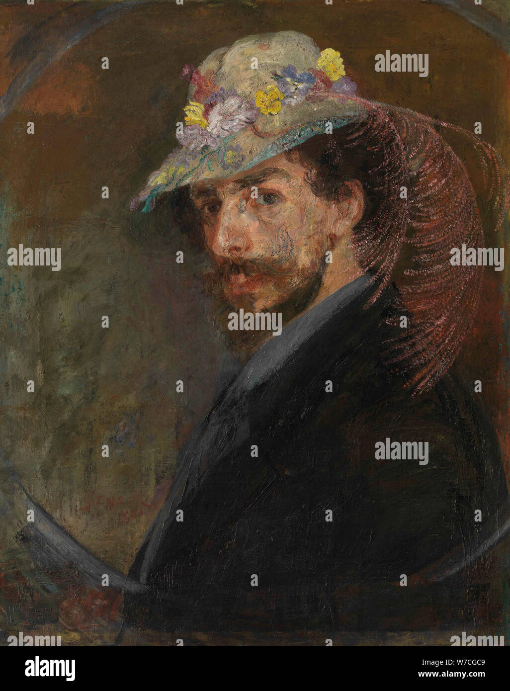 Autoritratto con cappello fiorito, 1883. Foto Stock