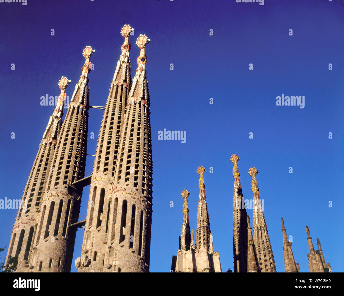 Le torri della Sagrada Familia, vista dall'alto, di Antoni Gaudí. Foto Stock