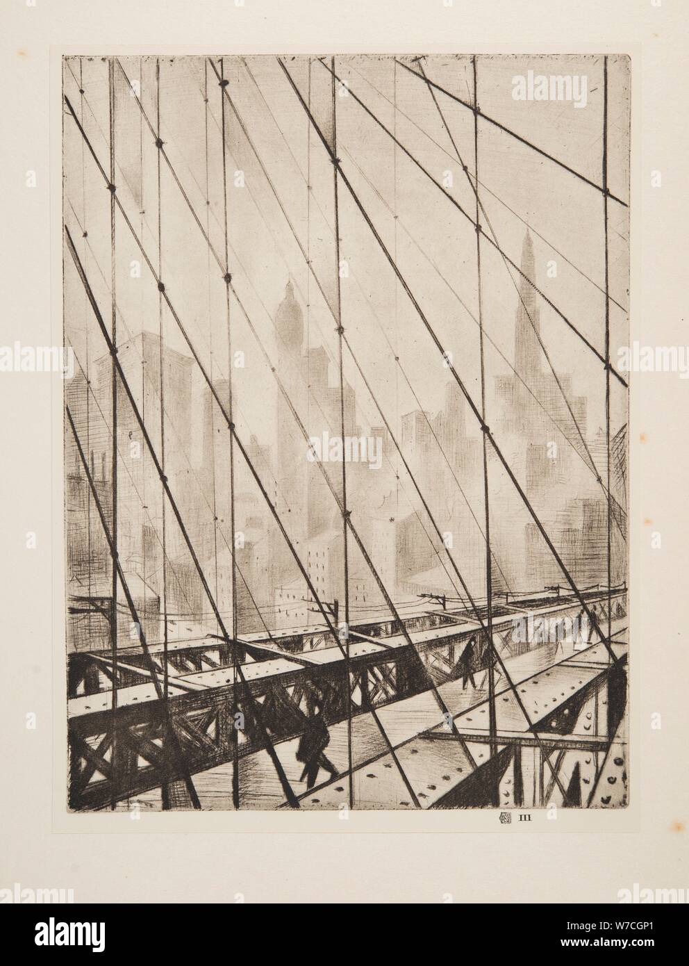 Guardando attraverso il Ponte di Brooklyn, pub. 1921. Autore: Christopher Richard Wynne Nevinson (1889 - 1946) . Foto Stock