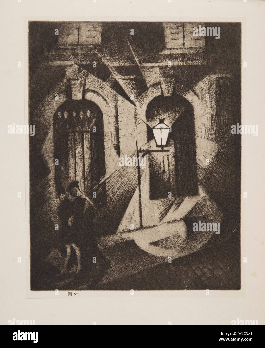 Sinister Parigi di notte, pub. 1929. Autore: Christopher Richard Wynne Nevinson (1889 - 1946) . Foto Stock