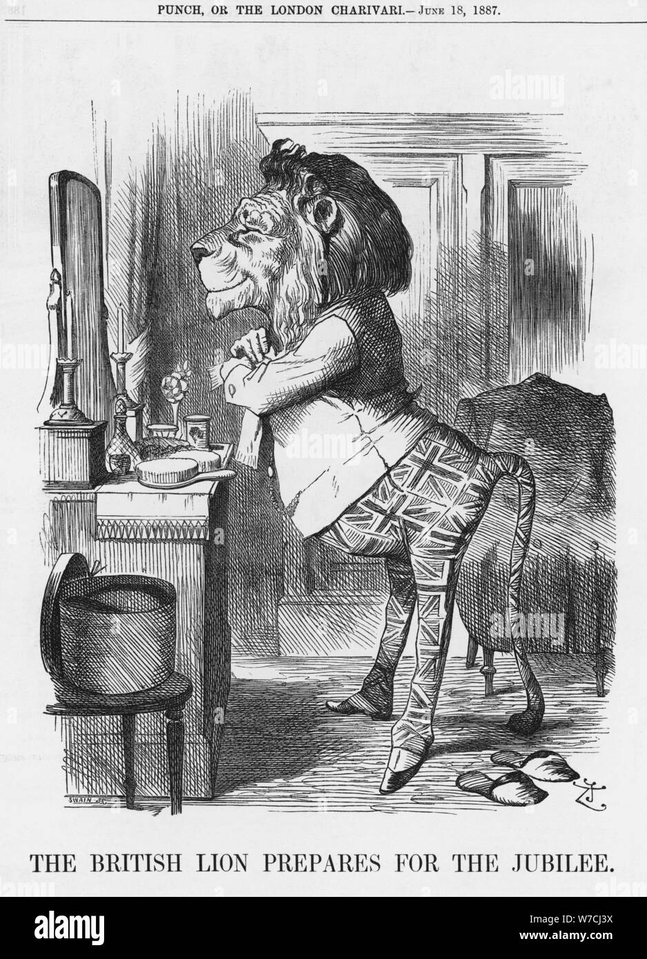 "British Lion si prepara al Giubileo", 1887. Artista: Joseph Swain Foto Stock
