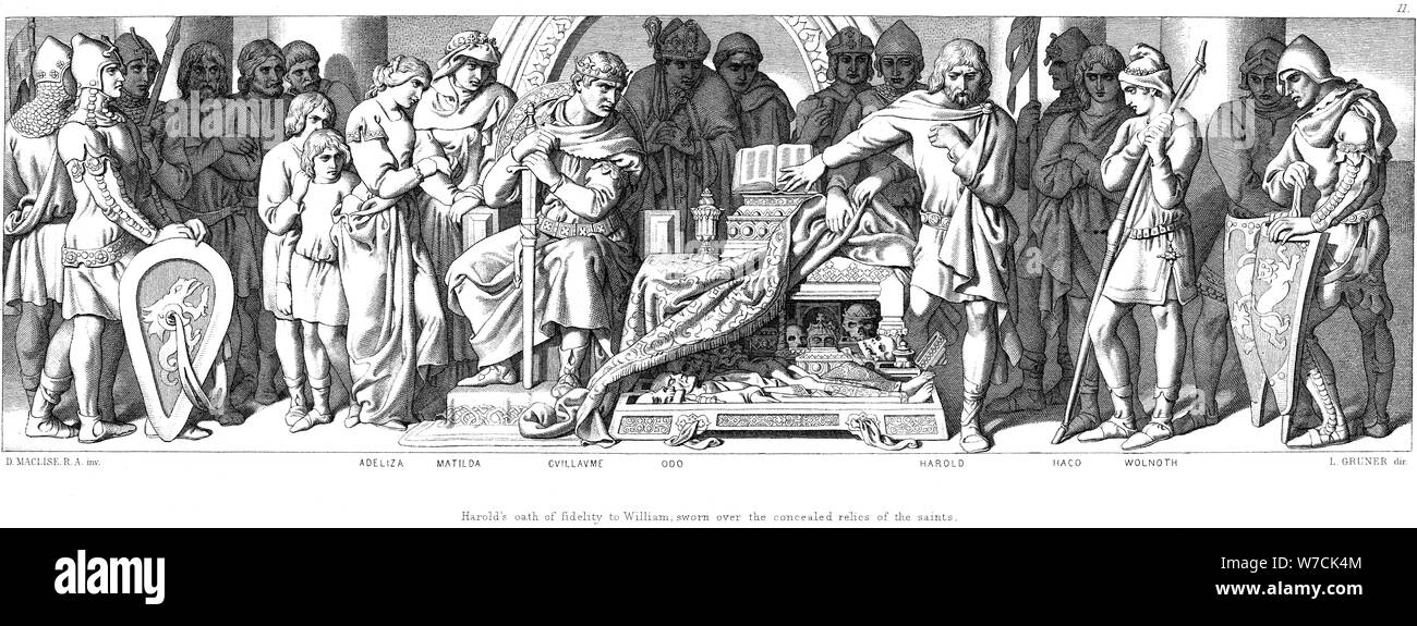 Re Harold giura fedeltà a Guglielmo di Normandia, c1866. Artista: Daniel Maclise Foto Stock