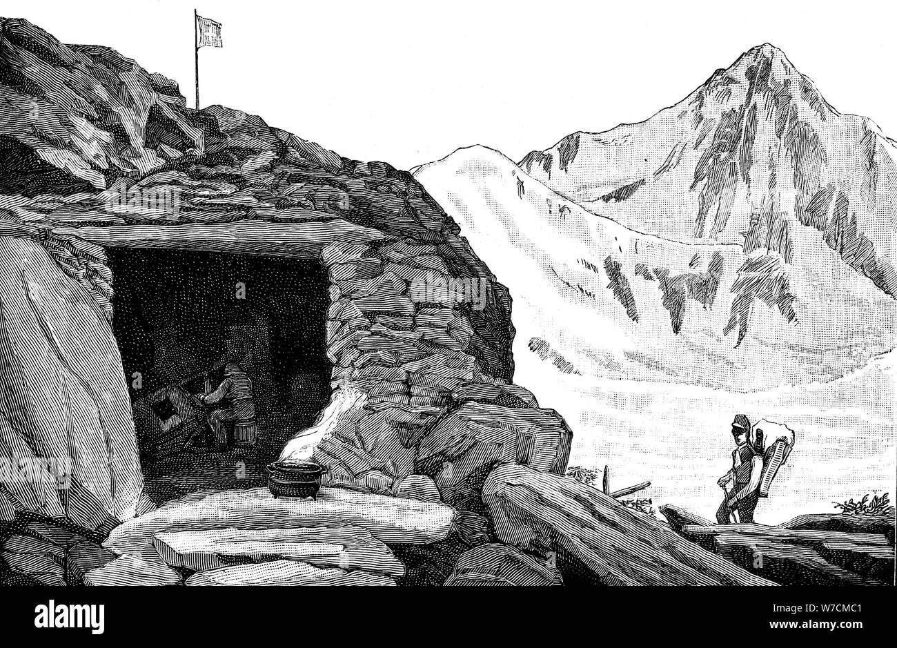 Rifugio costruito dalla glaciologist Louis Agassiz, ghiacciaio Aar, Svizzera, 1840 (1885). Artista: sconosciuto Foto Stock