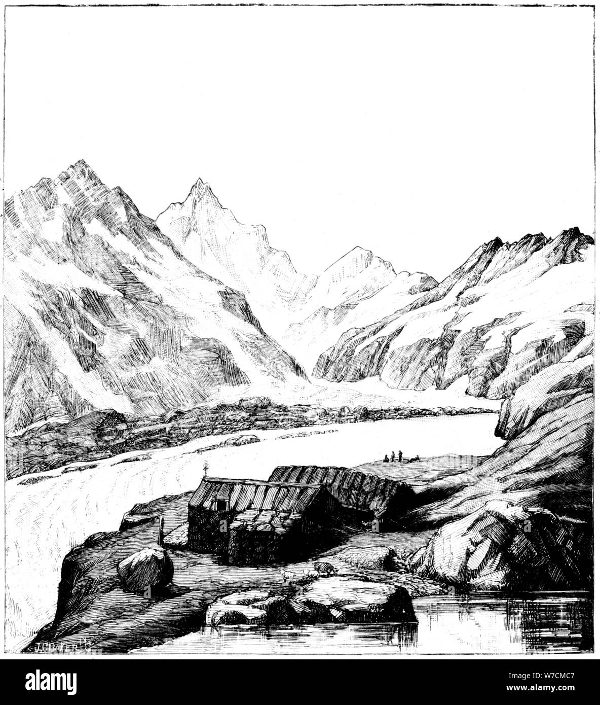 Rifugio costruito dalla glaciologist Louis Agassiz, ghiacciaio Aar, Svizzera, 1842 (1885). Artista: sconosciuto Foto Stock