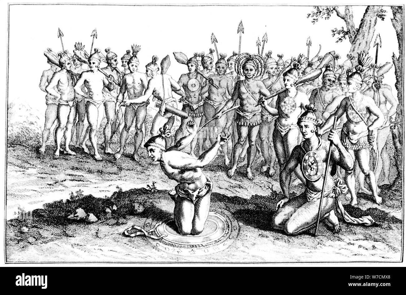 Il capo della Florida indiani di avvalersi della consulenza di un mago (sciamano) prima di andare in battaglia, c1780. Artista: sconosciuto Foto Stock Il capo della Florida indiani di avvalersi della consulenza di un mago (sciamano) prima di andare in battaglia, c1780. Artista: sconosciuto Foto Stock