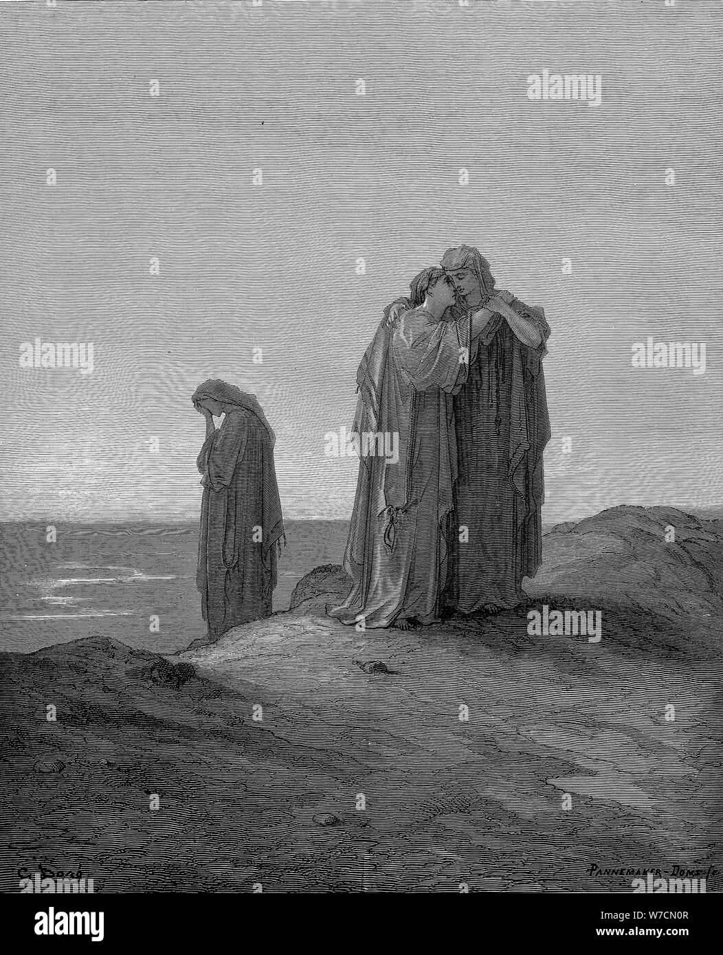 Ruth abbracciando la suocera Noemi e promettente per stare con la sua ora sono vittime, 1866. Artista: Gustave Doré Foto Stock
