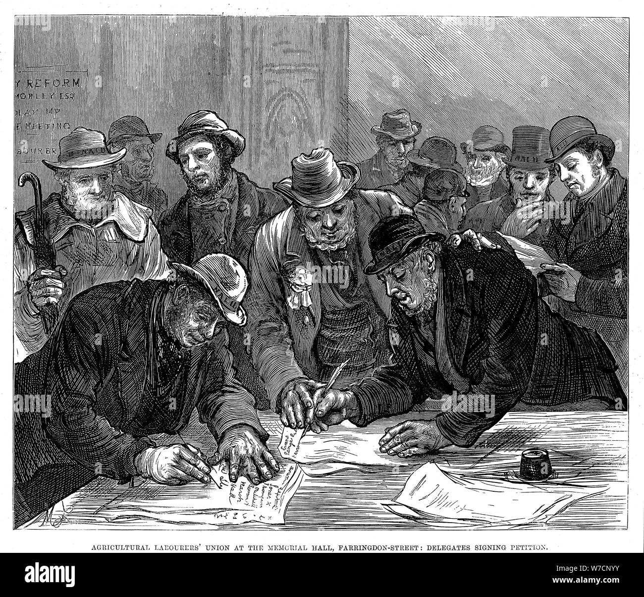 Braccianti agricoli' Unione incontro di Farringdon Street, Londra, 1877. Artista: sconosciuto Foto Stock