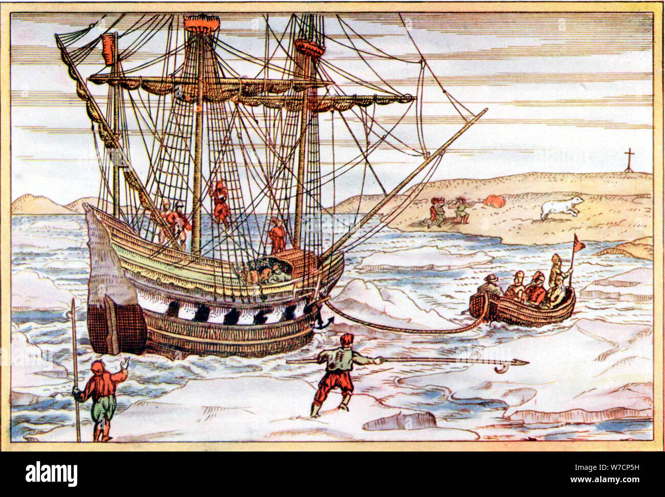 Willem Barents nave" tra i ghiacci artici, 1594-1597. Artista: sconosciuto Foto Stock