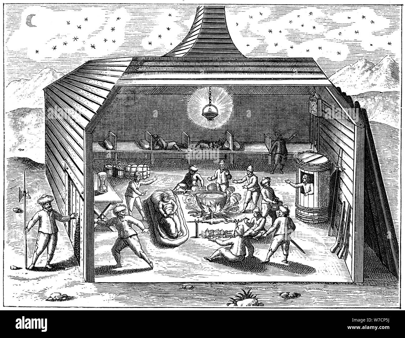 Trimestri invernali di Willem Barents spedizione" per l'Artico, 1596-1597. Artista: sconosciuto Foto Stock
