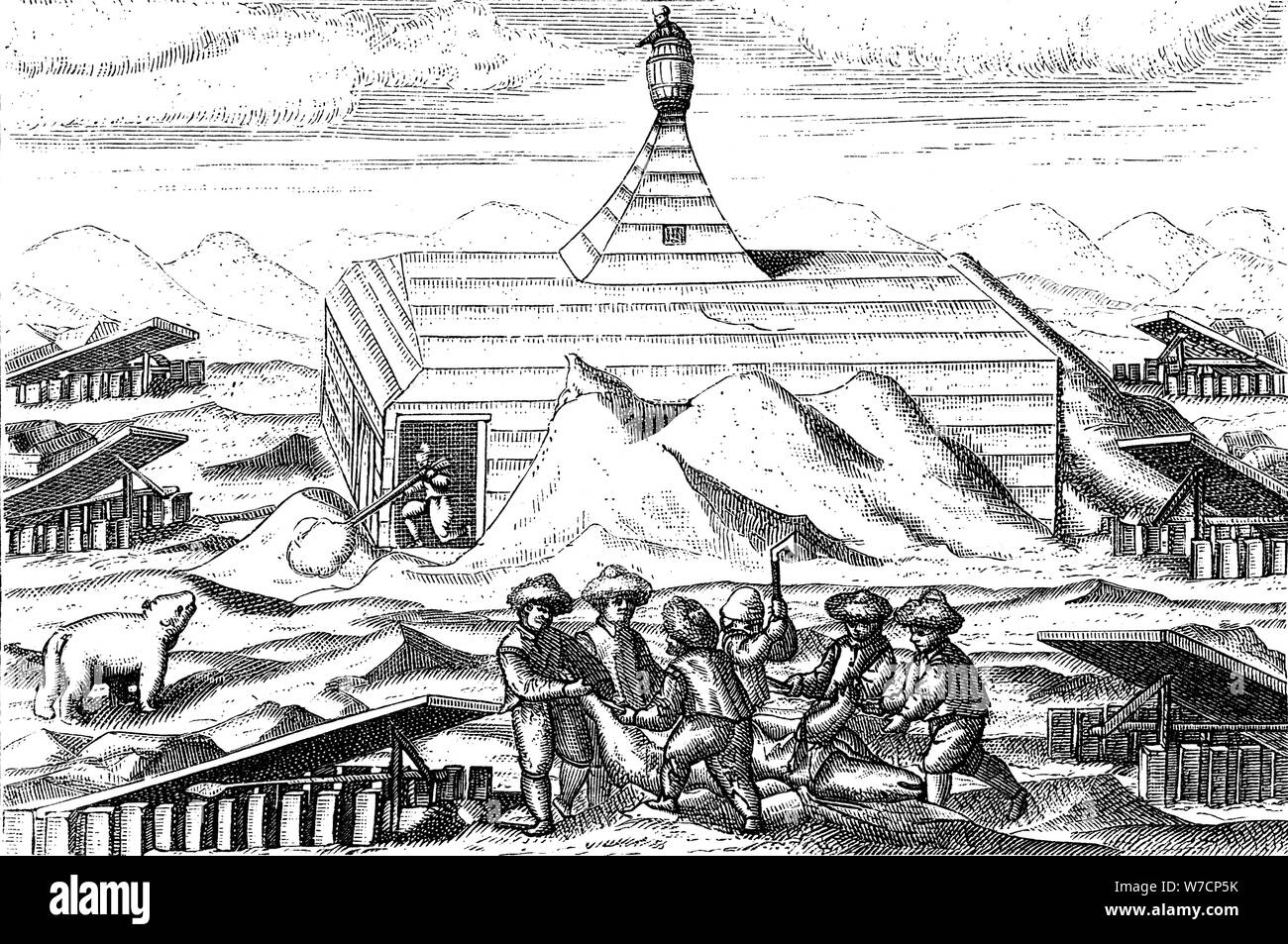 Trimestri invernali di Willem Barents spedizione" per l'Artico, 1596-1597. Artista: sconosciuto Foto Stock