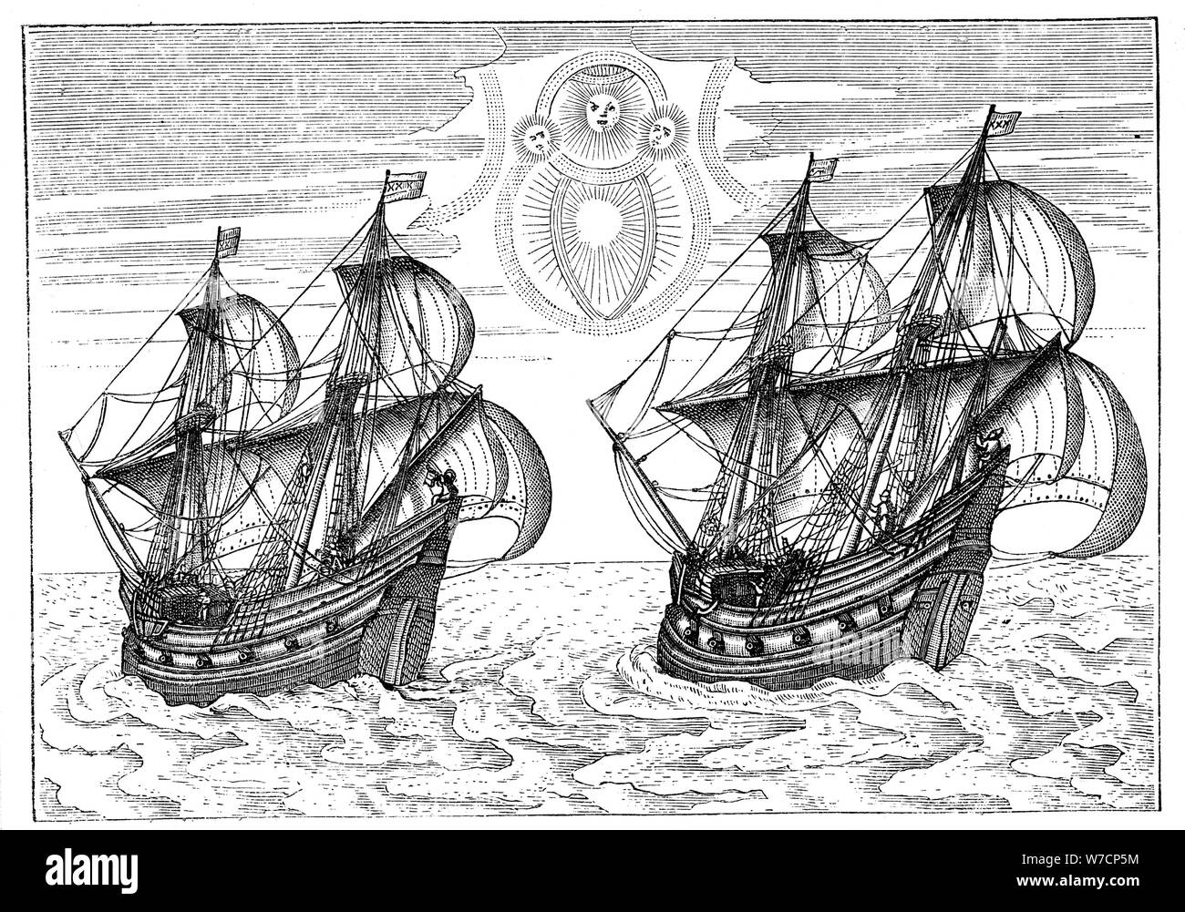Navi di Willem Barents spedizione" per l'Artico, 1596. Artista: sconosciuto Foto Stock