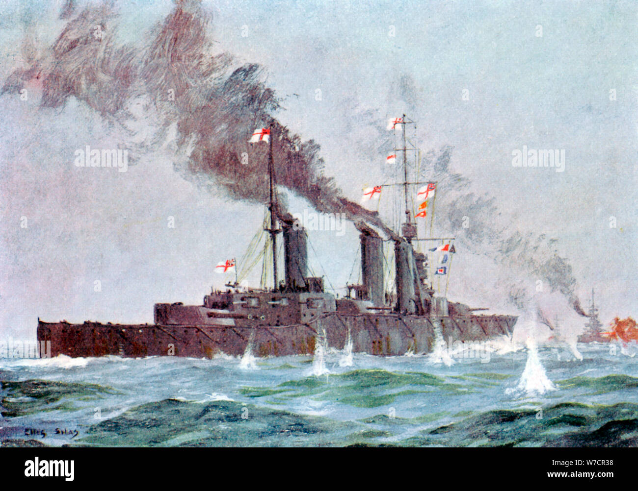 "Battlecruiser HMS Lion' entrata in azione, battaglia dello Jutland 31 maggio - 1 giugno 1916. Artista: sconosciuto Foto Stock