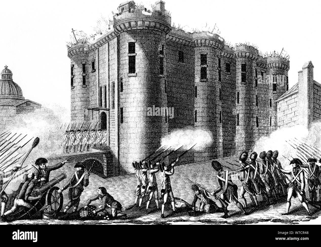 Storming della Bastille dai parigini guidati dal Granatiere protezioni, 14 luglio 1789 (1804). Artista: sconosciuto Foto Stock