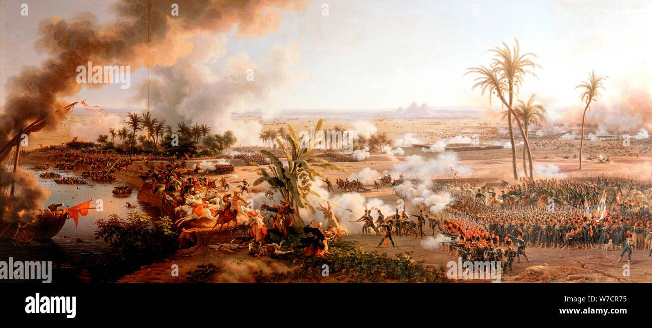 La battaglia delle Piramidi, Egitto, 21 luglio 1798. Artista: Louis Francois Lejeune Foto Stock