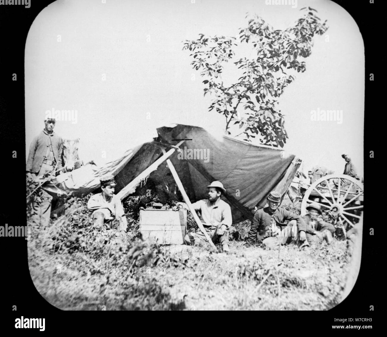 Uno dei generali di concessione dell'Unione campo stazioni del telegrafo durante la Guerra Civile Americana, 1861-1865. Artista: sconosciuto Foto Stock