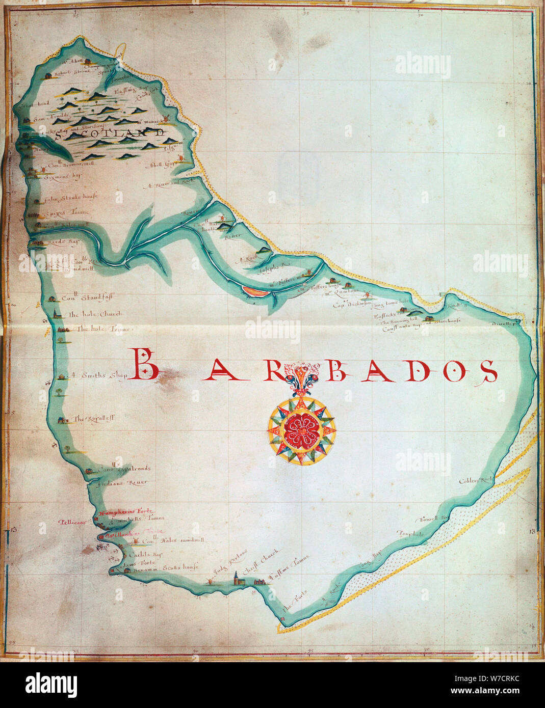 Mappa di Barbados, 1683. Artista: sconosciuto Foto Stock