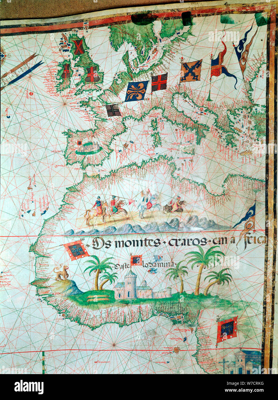 Mappa di Bastian Lopez che mostra l'Europa, le Isole Britanniche e parte dell'Africa, portoghese, 1558. Artista: Bastiaim Lopez Foto Stock