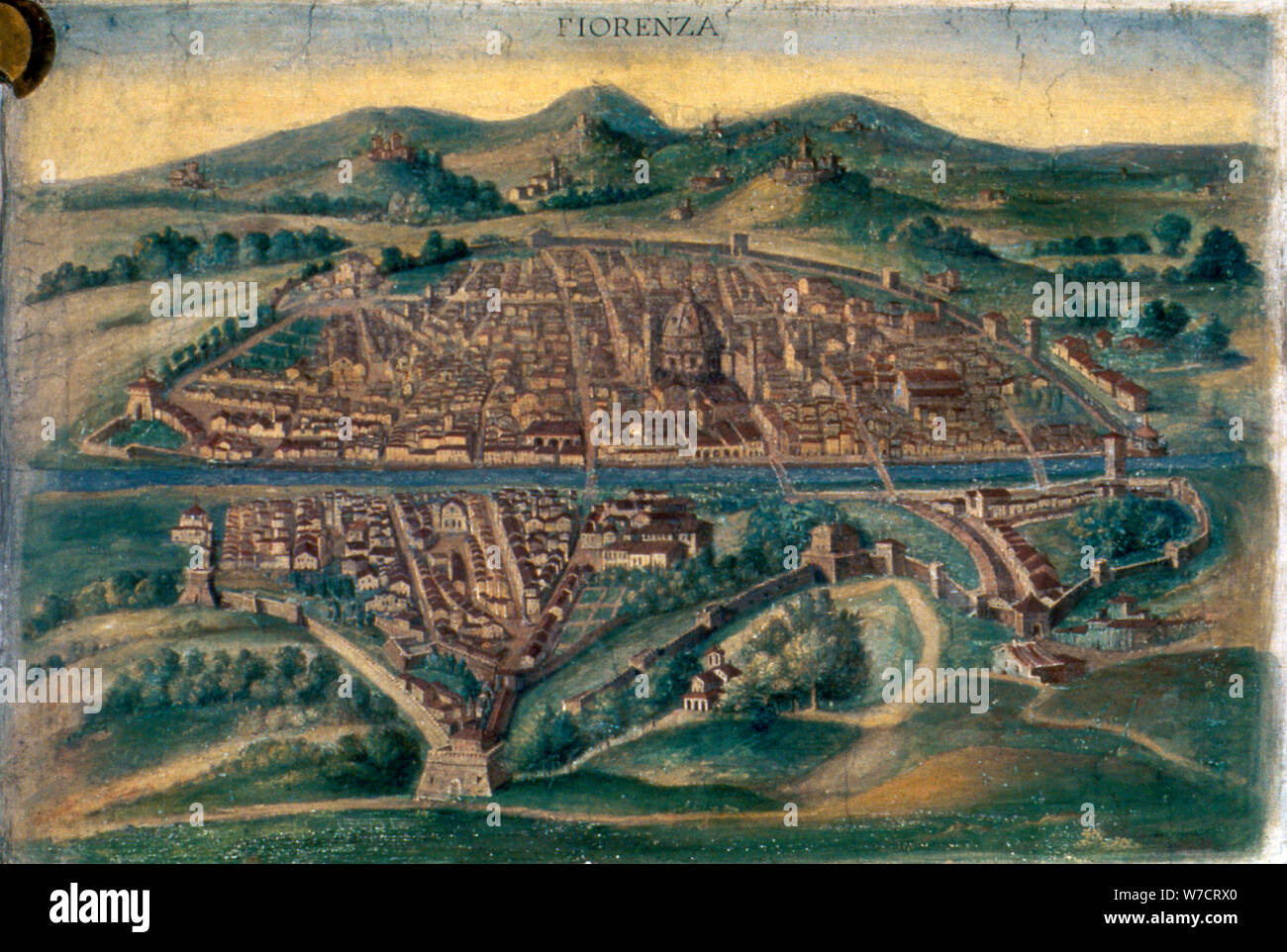 Mappa di Firenze del XV secolo. Artista: Anon Foto Stock
